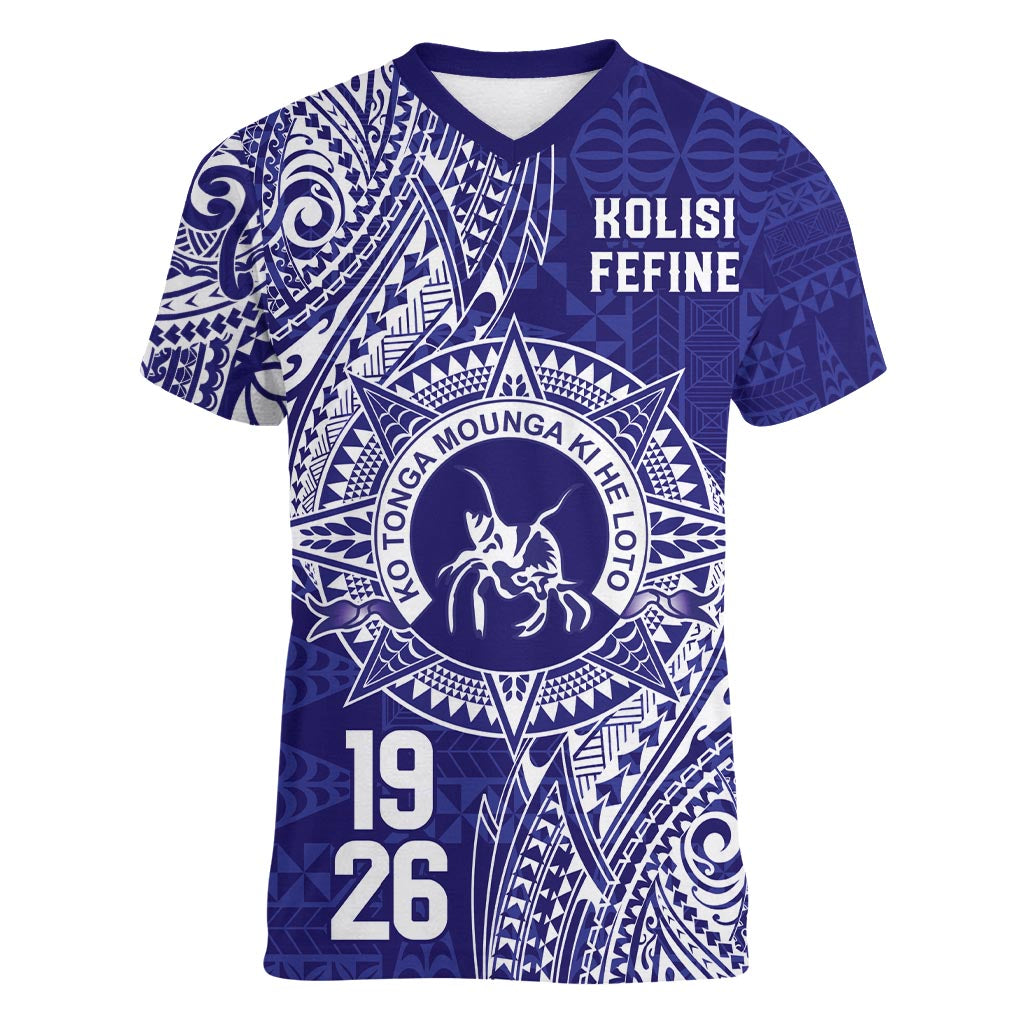 Personalised Tonga Queen Salote College Women V-Neck T-Shirt Kolisi Fefine 1926 Special Kupesi Pattern