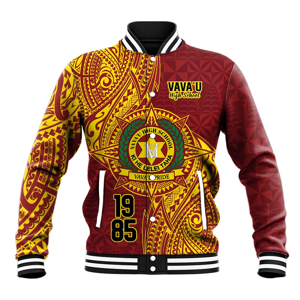 Personalised Tonga Vava'u High School Baseball Jacket Since 1985 Special Kupesi Pattern LT9 Unisex Red - Polynesian Pride
