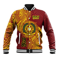 Personalised Tonga Vava'u High School Baseball Jacket Since 1985 Special Kupesi Pattern LT9 Unisex Red - Polynesian Pride