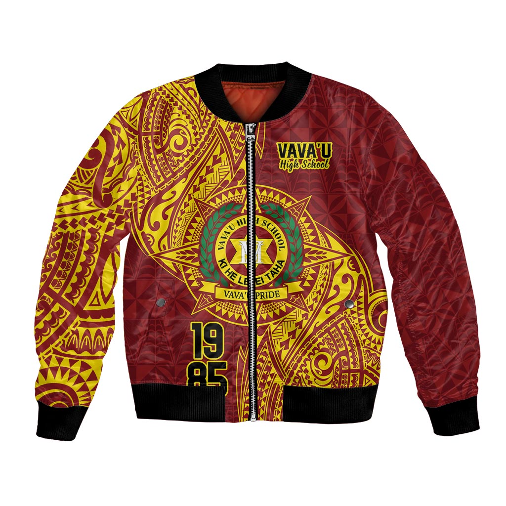 Personalised Tonga Vava'u High School Bomber Jacket Since 1985 Special Kupesi Pattern LT9 Unisex Red - Polynesian Pride
