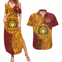 Personalised Tonga Vava'u High School Couples Matching Summer Maxi Dress and Hawaiian Shirt Since 1985 Special Kupesi Pattern LT9 Red - Polynesian Pride
