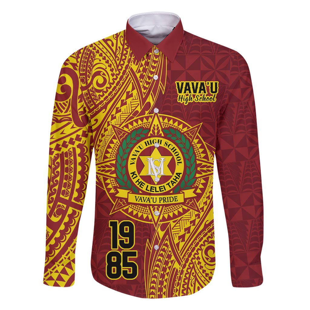 Personalised Tonga Vava'u High School Family Matching Long Sleeve Bodycon Dress and Hawaiian Shirt Since 1985 Special Kupesi Pattern