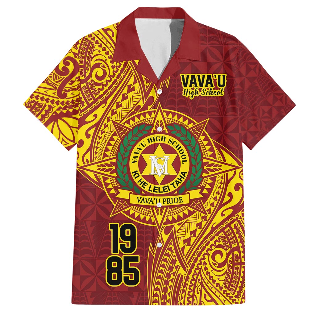 Personalised Tonga Vava'u High School Family Matching Off Shoulder Short Dress and Hawaiian Shirt Since 1985 Special Kupesi Pattern