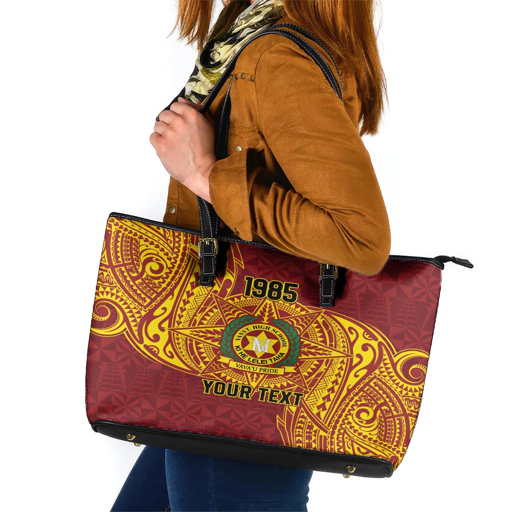 Personalised Tonga Vava'u High School Leather Tote Bag Since 1985 Special Kupesi Pattern LT9 Red - Polynesian Pride
