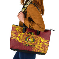 Personalised Tonga Vava'u High School Leather Tote Bag Since 1985 Special Kupesi Pattern LT9 Red - Polynesian Pride