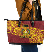 Personalised Tonga Vava'u High School Leather Tote Bag Since 1985 Special Kupesi Pattern LT9 - Polynesian Pride