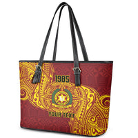 Personalised Tonga Vava'u High School Leather Tote Bag Since 1985 Special Kupesi Pattern LT9 - Polynesian Pride