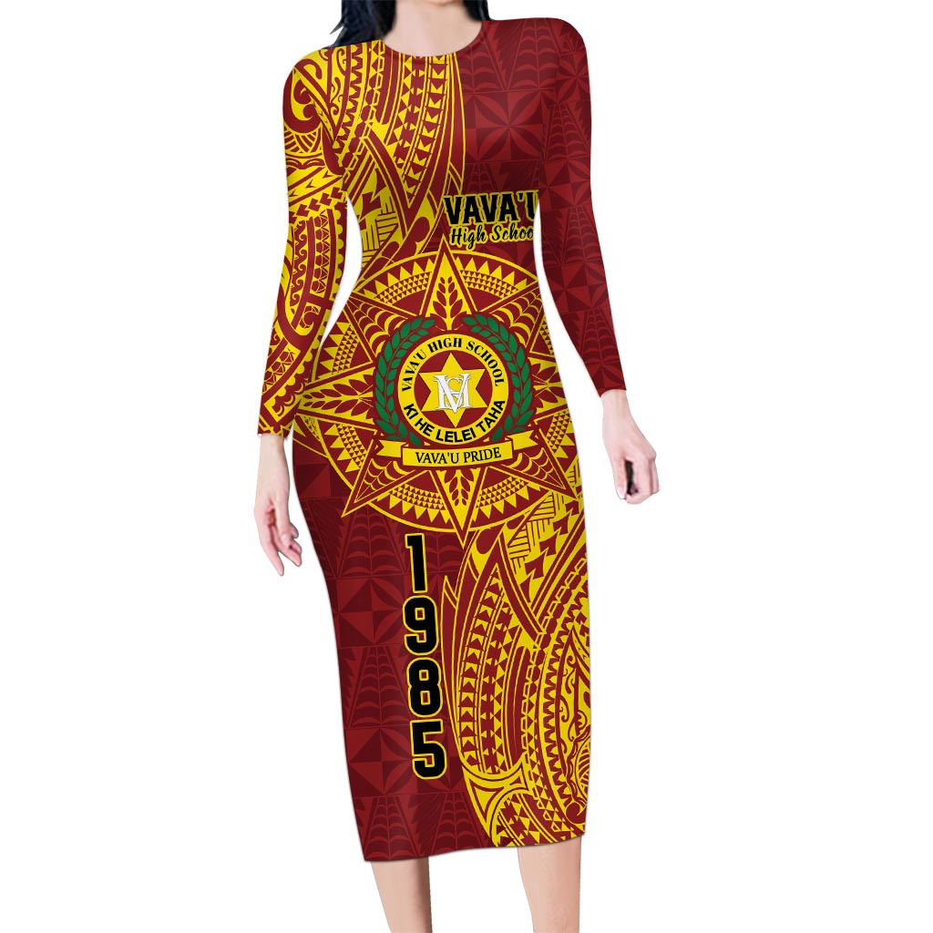 Personalised Tonga Vava'u High School Long Sleeve Bodycon Dress Since 1985 Special Kupesi Pattern