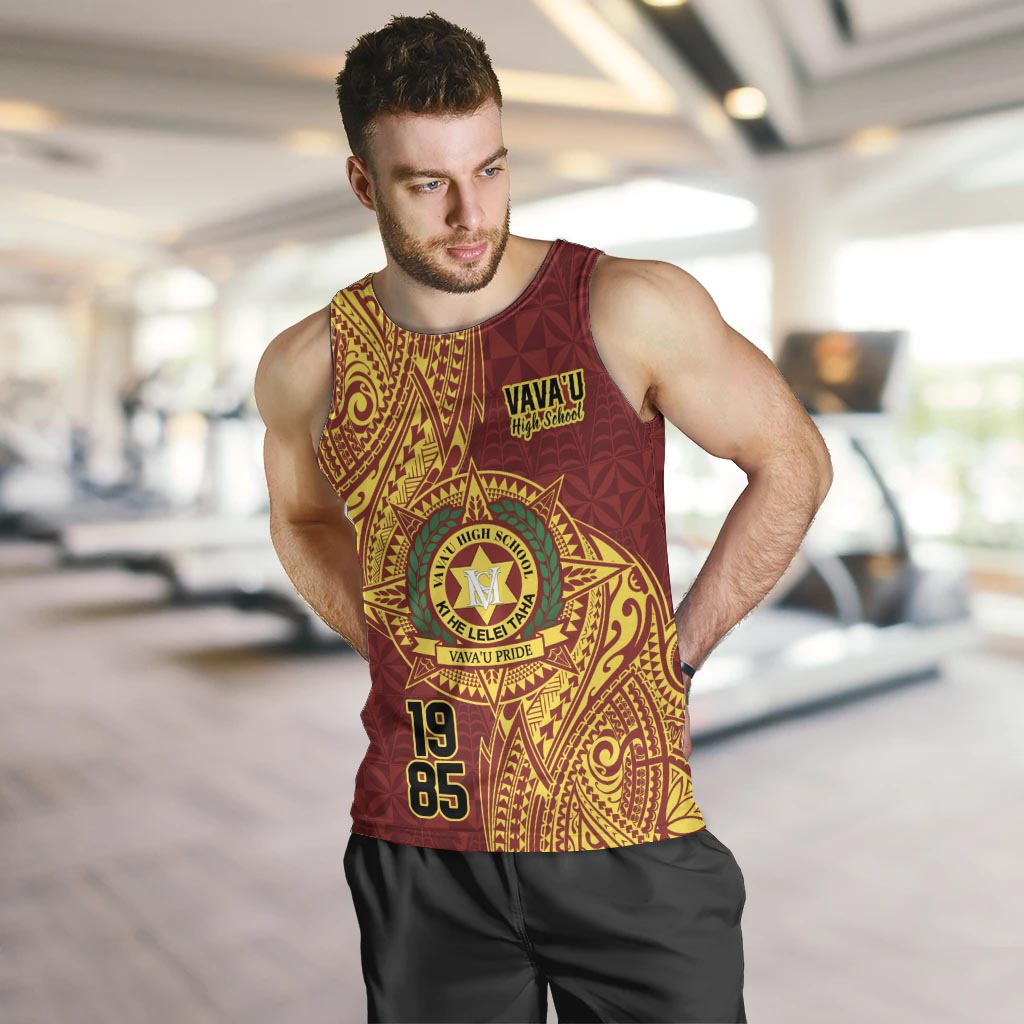 Personalised Tonga Vava'u High School Men Tank Top Since 1985 Special Kupesi Pattern LT9 Red - Polynesian Pride