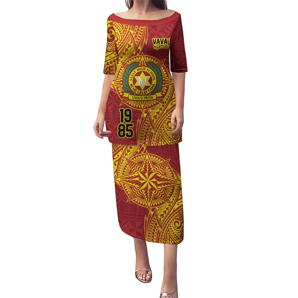 Personalised Tonga Vava'u High School Puletasi Since 1985 Special Kupesi Pattern LT9 Long Dress Red - Polynesian Pride