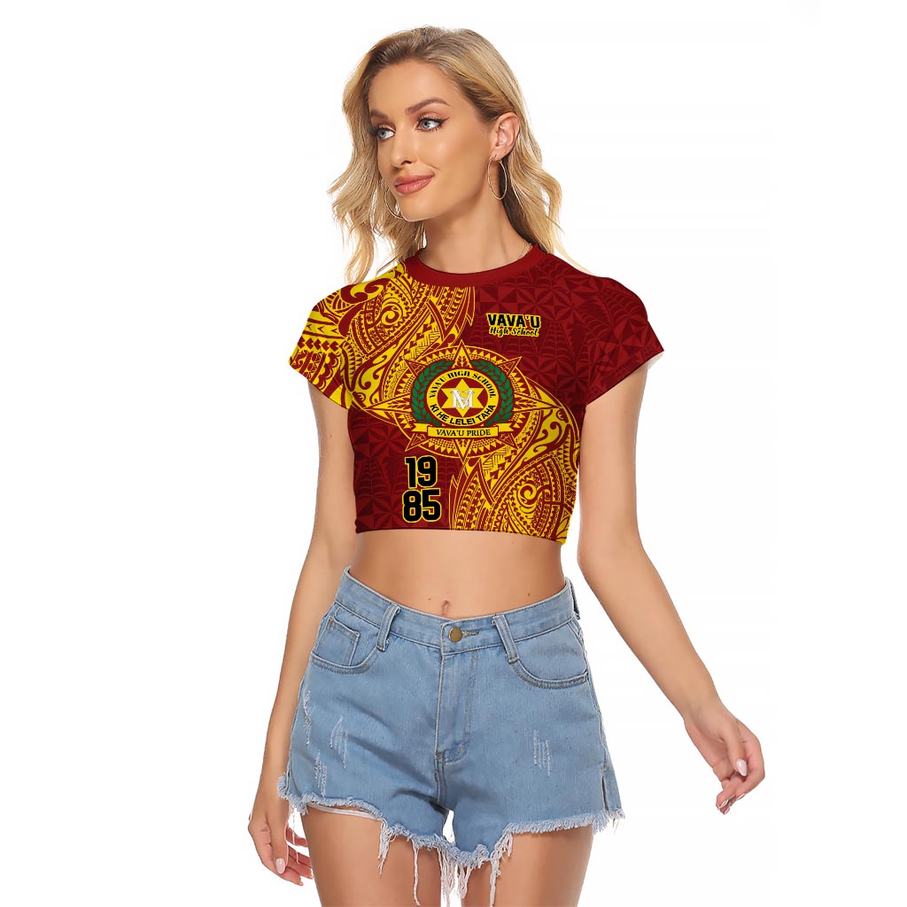 Personalised Tonga Vava'u High School Raglan Cropped T Shirt Since 1985 Special Kupesi Pattern LT9 Female Red - Polynesian Pride