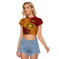 Personalised Tonga Vava'u High School Raglan Cropped T Shirt Since 1985 Special Kupesi Pattern LT9 Female Red - Polynesian Pride