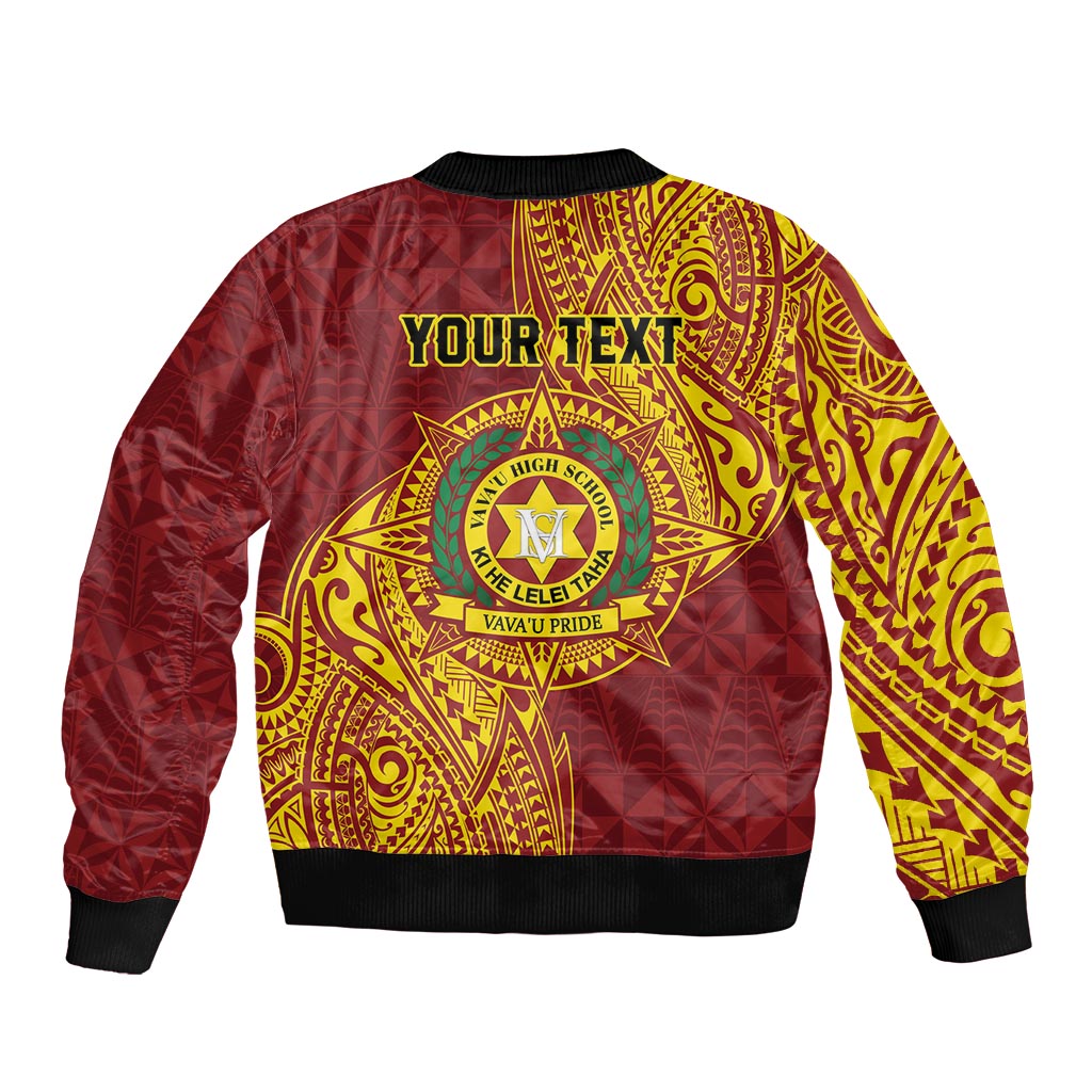 Personalised Tonga Vava'u High School Sleeve Zip Bomber Jacket Since 1985 Special Kupesi Pattern LT9 - Polynesian Pride