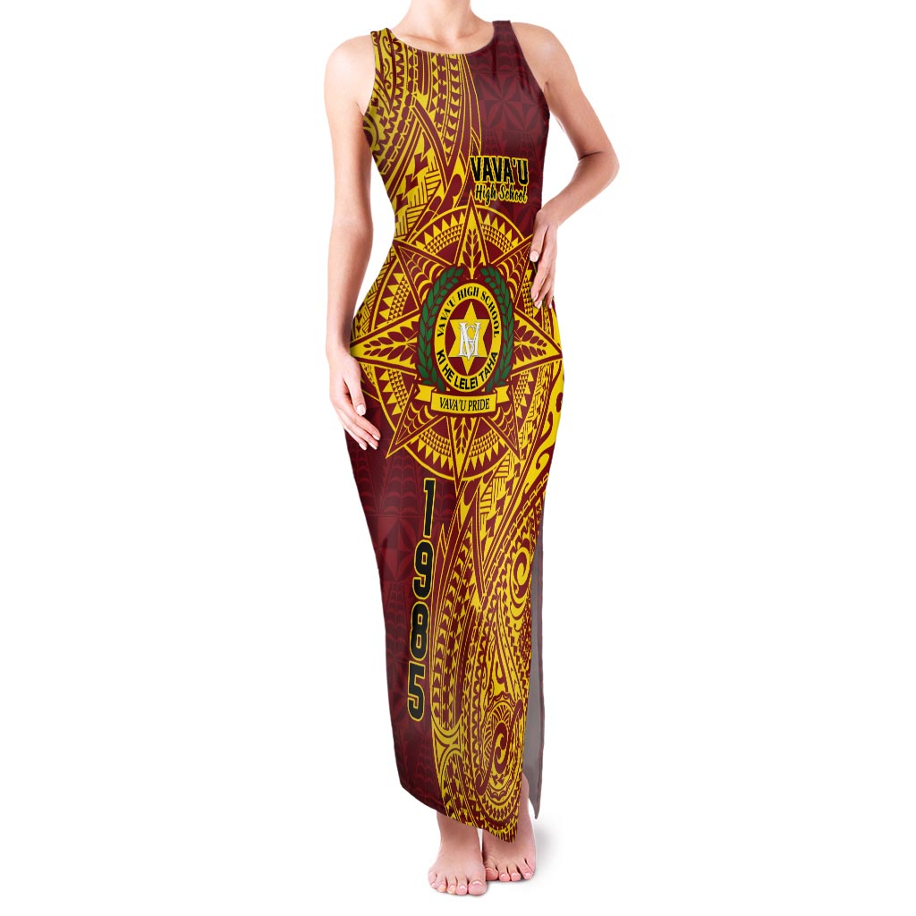 Personalised Tonga Vava'u High School Tank Maxi Dress Since 1985 Special Kupesi Pattern LT9 Women Red - Polynesian Pride