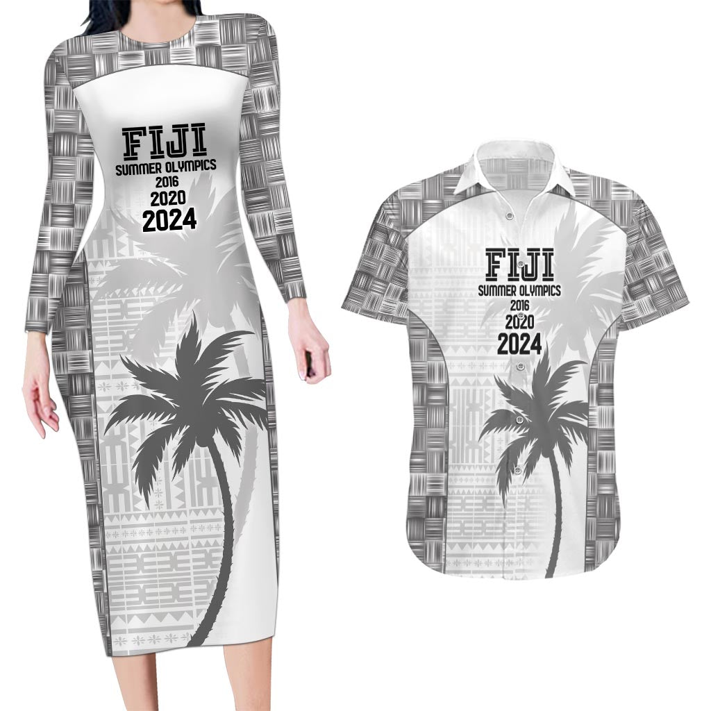 Custom Fiji Rugby Couples Matching Long Sleeve Bodycon Dress and Hawaiian Shirt History Champions World Cup 7s - White