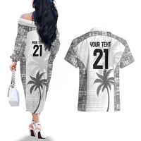 Custom Fiji Rugby Couples Matching Off The Shoulder Long Sleeve Dress and Hawaiian Shirt History Champions World Cup 7s - White