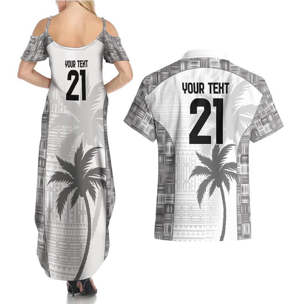 Custom Fiji Rugby Couples Matching Summer Maxi Dress and Hawaiian Shirt History Champions World Cup 7s - White
