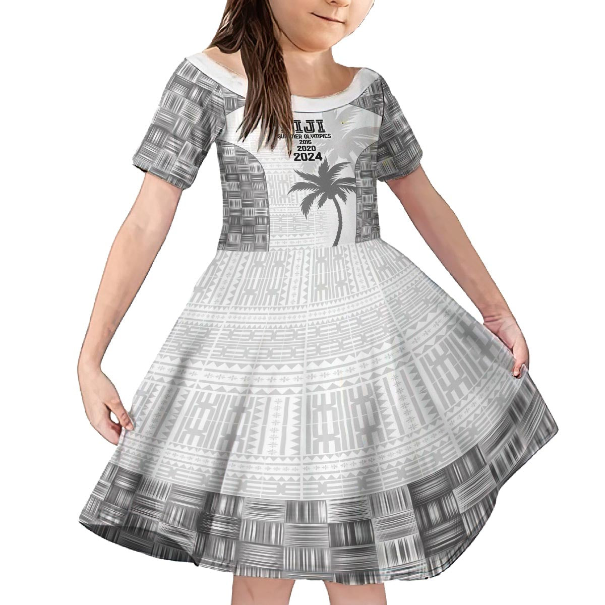 Custom Fiji Rugby Family Matching Off The Shoulder Long Sleeve Dress and Hawaiian Shirt History Champions World Cup 7s - White