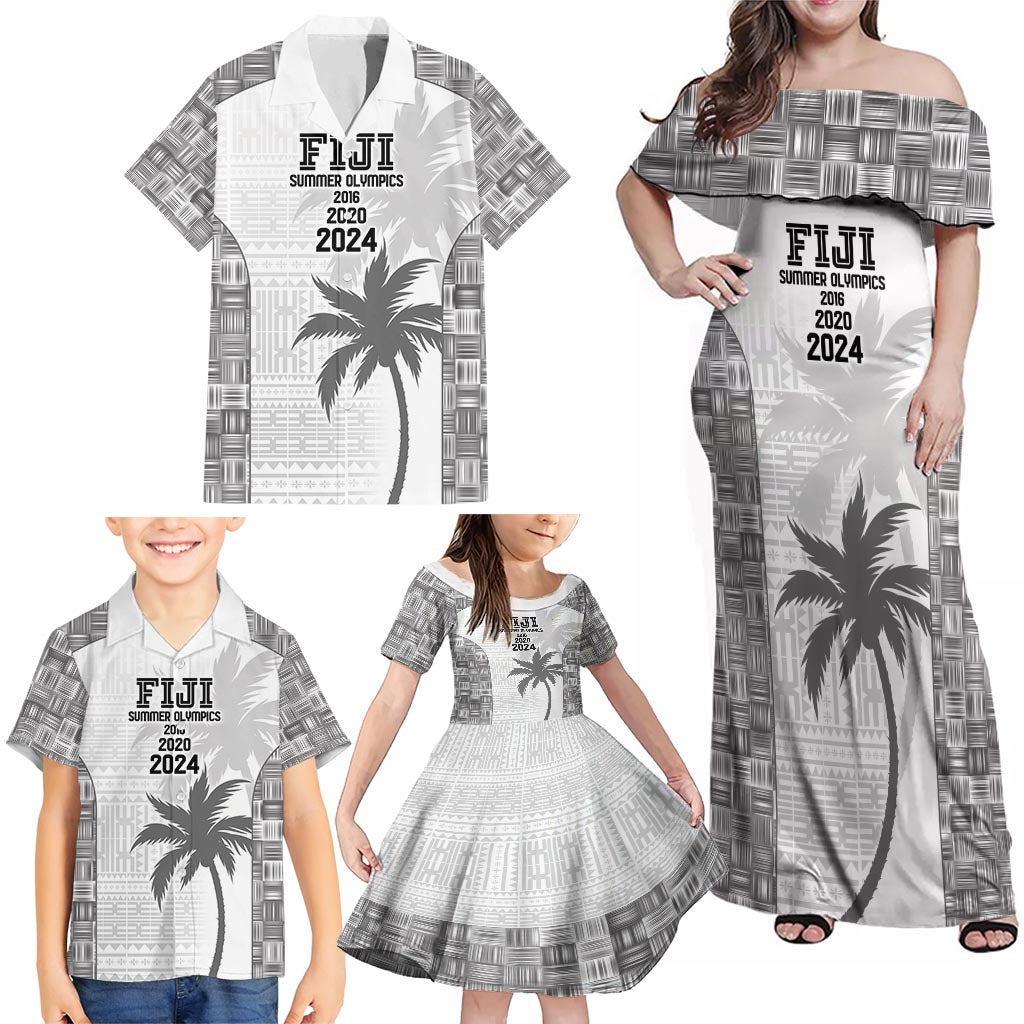 Custom Fiji Rugby Family Matching Off Shoulder Maxi Dress and Hawaiian Shirt History Champions World Cup 7s - White