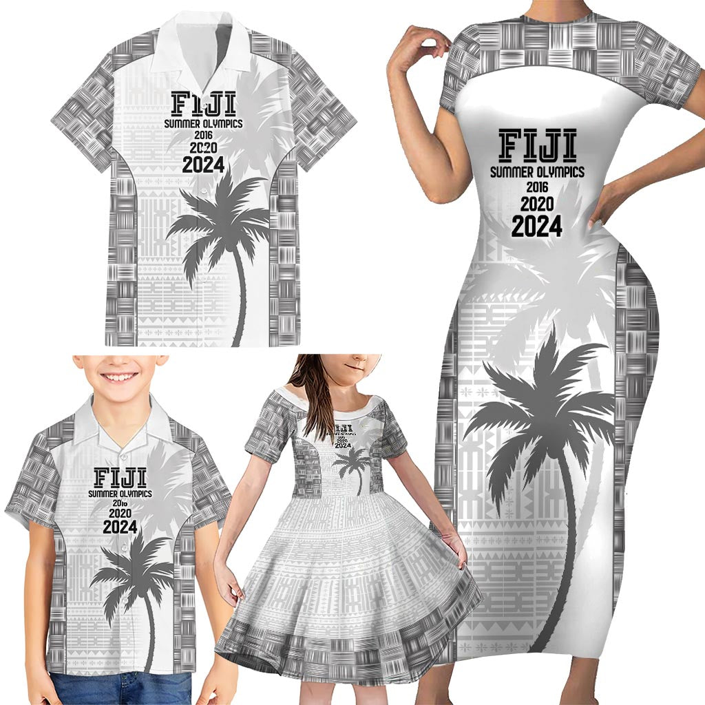 Custom Fiji Rugby Family Matching Short Sleeve Bodycon Dress and Hawaiian Shirt History Champions World Cup 7s - White