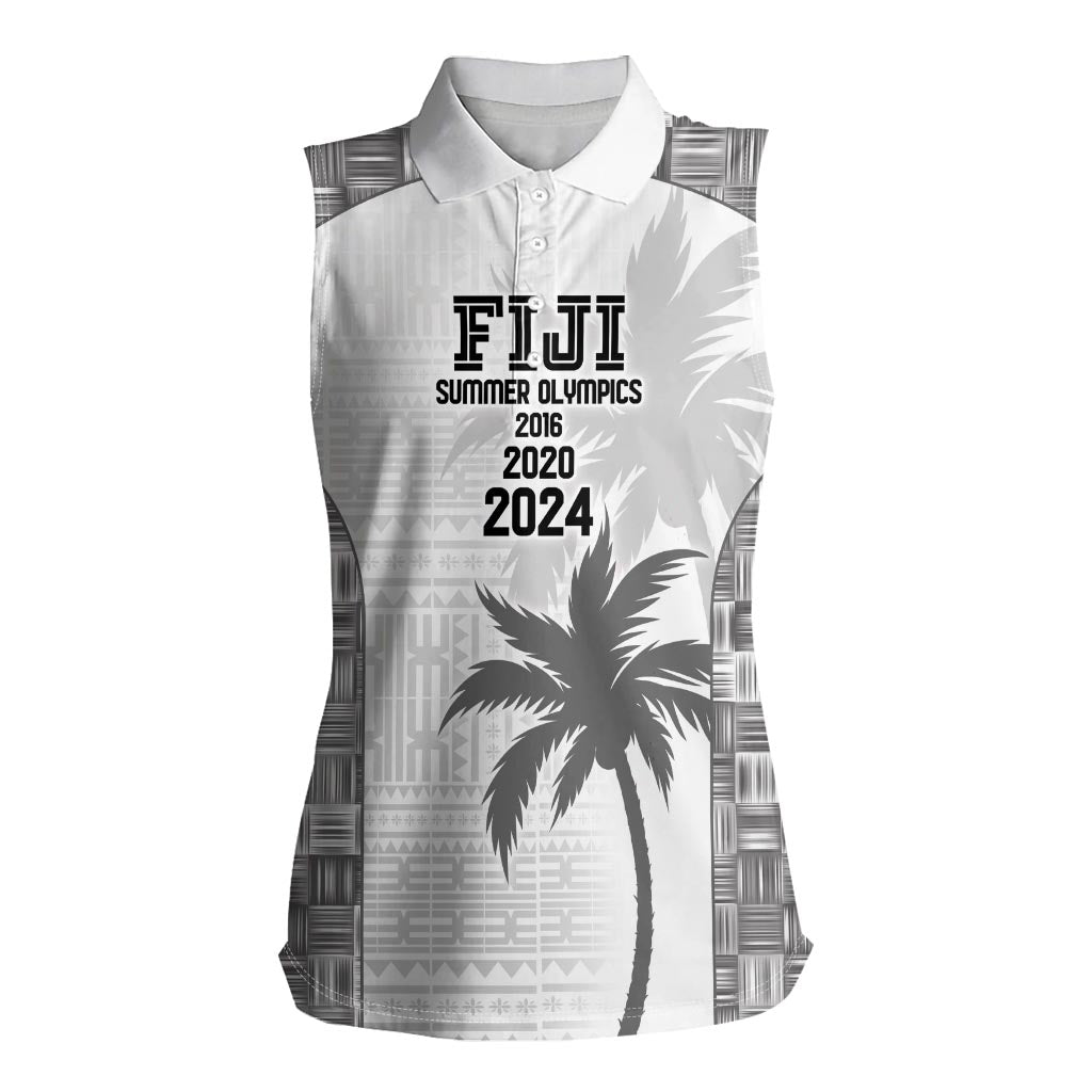 Custom Fiji Rugby Women Sleeveless Polo Shirt History Champions World Cup 7s - White