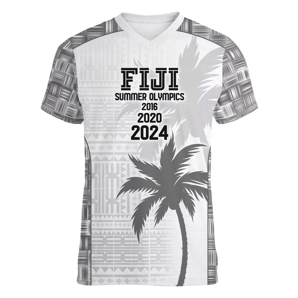 Custom Fiji Rugby Women V-Neck T-Shirt History Champions World Cup 7s - White