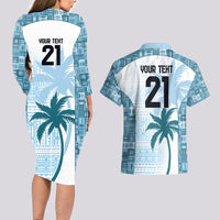 Custom Fiji Rugby Couples Matching Long Sleeve Bodycon Dress and Hawaiian Shirt History Champions World Cup 7s - Bllue