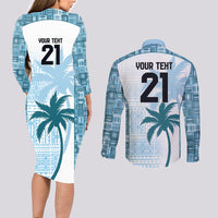 Custom Fiji Rugby Couples Matching Long Sleeve Bodycon Dress and Long Sleeve Button Shirt History Champions World Cup 7s - Bllue