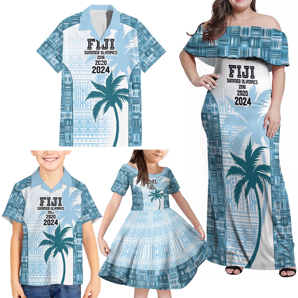 Custom Fiji Rugby Family Matching Off Shoulder Maxi Dress and Hawaiian Shirt History Champions World Cup 7s - Bllue