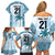 Custom Fiji Rugby Family Matching Off Shoulder Short Dress and Hawaiian Shirt History Champions World Cup 7s - Bllue