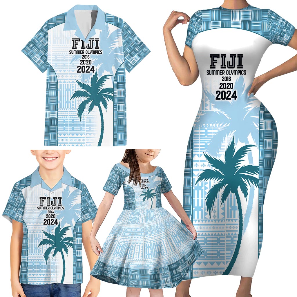 Custom Fiji Rugby Family Matching Short Sleeve Bodycon Dress and Hawaiian Shirt History Champions World Cup 7s - Bllue