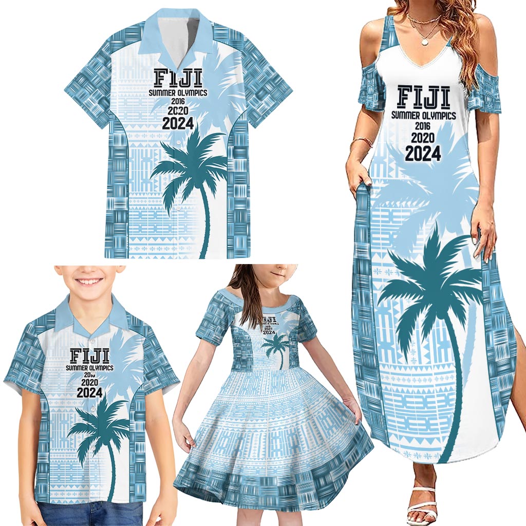 Custom Fiji Rugby Family Matching Summer Maxi Dress and Hawaiian Shirt History Champions World Cup 7s - Bllue