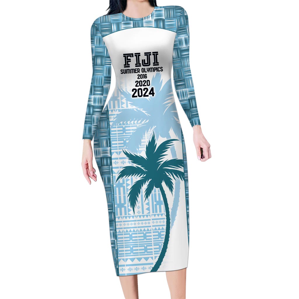 Custom Fiji Rugby Long Sleeve Bodycon Dress History Champions World Cup 7s - Bllue