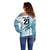 Custom Fiji Rugby Off Shoulder Sweater History Champions World Cup 7s - Bllue