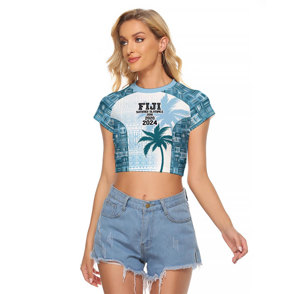 Custom Fiji Rugby Raglan Cropped T Shirt History Champions World Cup 7s - Bllue