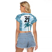 Custom Fiji Rugby Raglan Cropped T Shirt History Champions World Cup 7s - Bllue