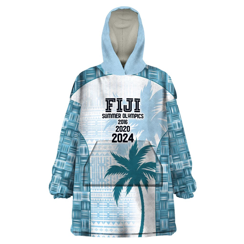 Custom Fiji Rugby Wearable Blanket Hoodie History Champions World Cup 7s - Bllue