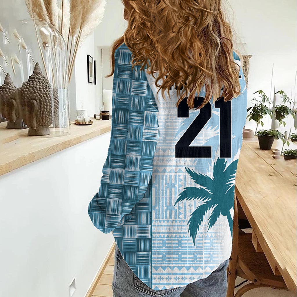 Custom Fiji Rugby Women Casual Shirt History Champions World Cup 7s - Bllue