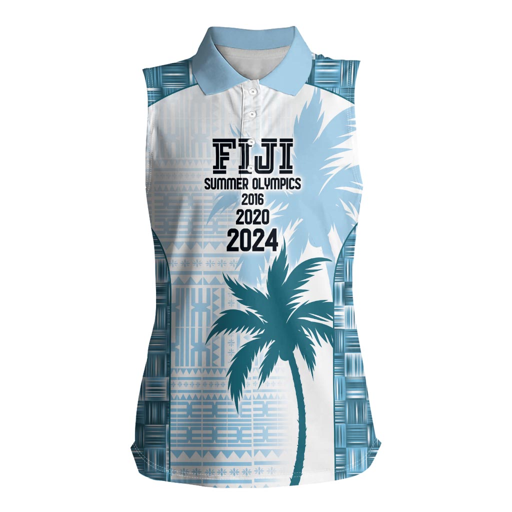 Custom Fiji Rugby Women Sleeveless Polo Shirt History Champions World Cup 7s - Bllue