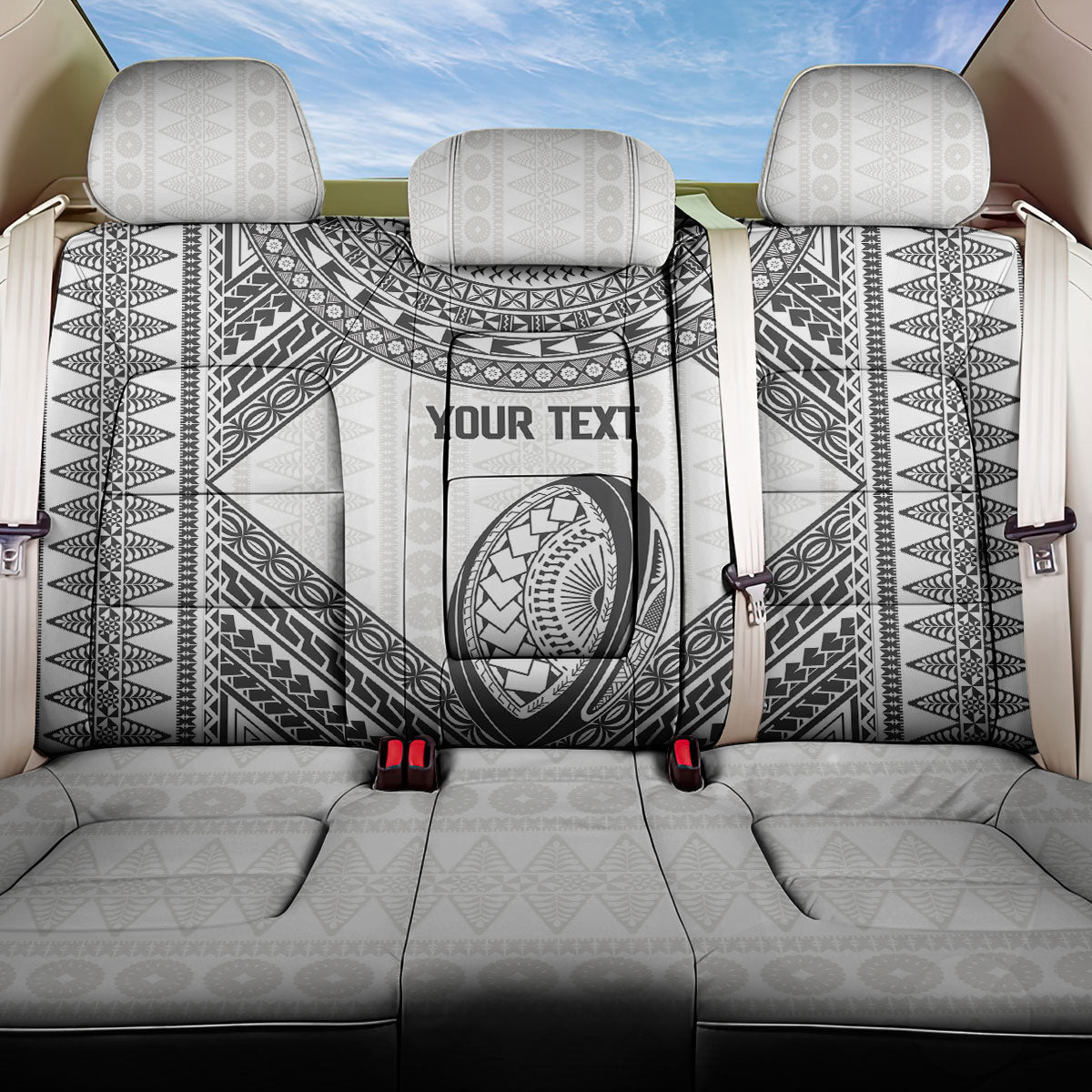 Custom Rugby Fiji National Heritage Back Car Seat Cover White Traditional Masi Inspired LT9 One Size White - Polynesian Pride