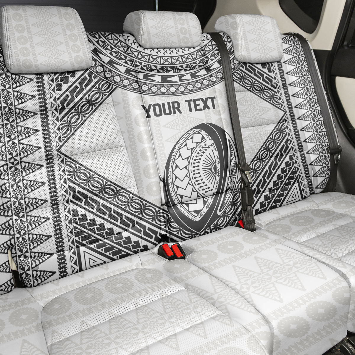 Custom Rugby Fiji National Heritage Back Car Seat Cover White Traditional Masi Inspired