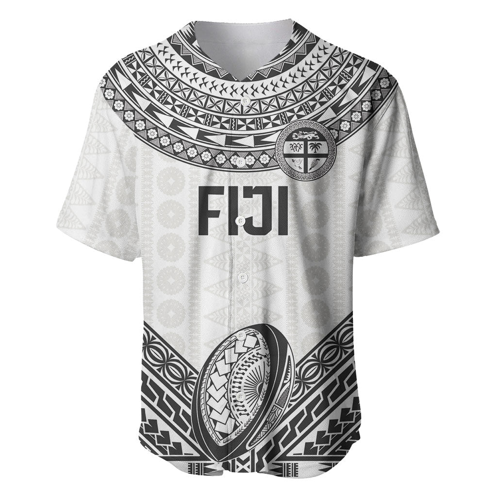 Custom Rugby Fiji National Heritage Baseball Jersey White Traditional Masi Inspired LT9 White - Polynesian Pride