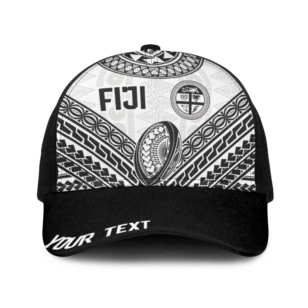 Personalised Rugby Fiji National Heritage Baseball Net Cap White Traditional Masi Inspired