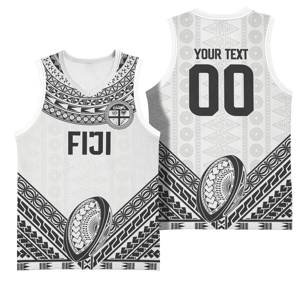 Custom Rugby Fiji National Heritage Basketball Jersey White Traditional Masi Inspired