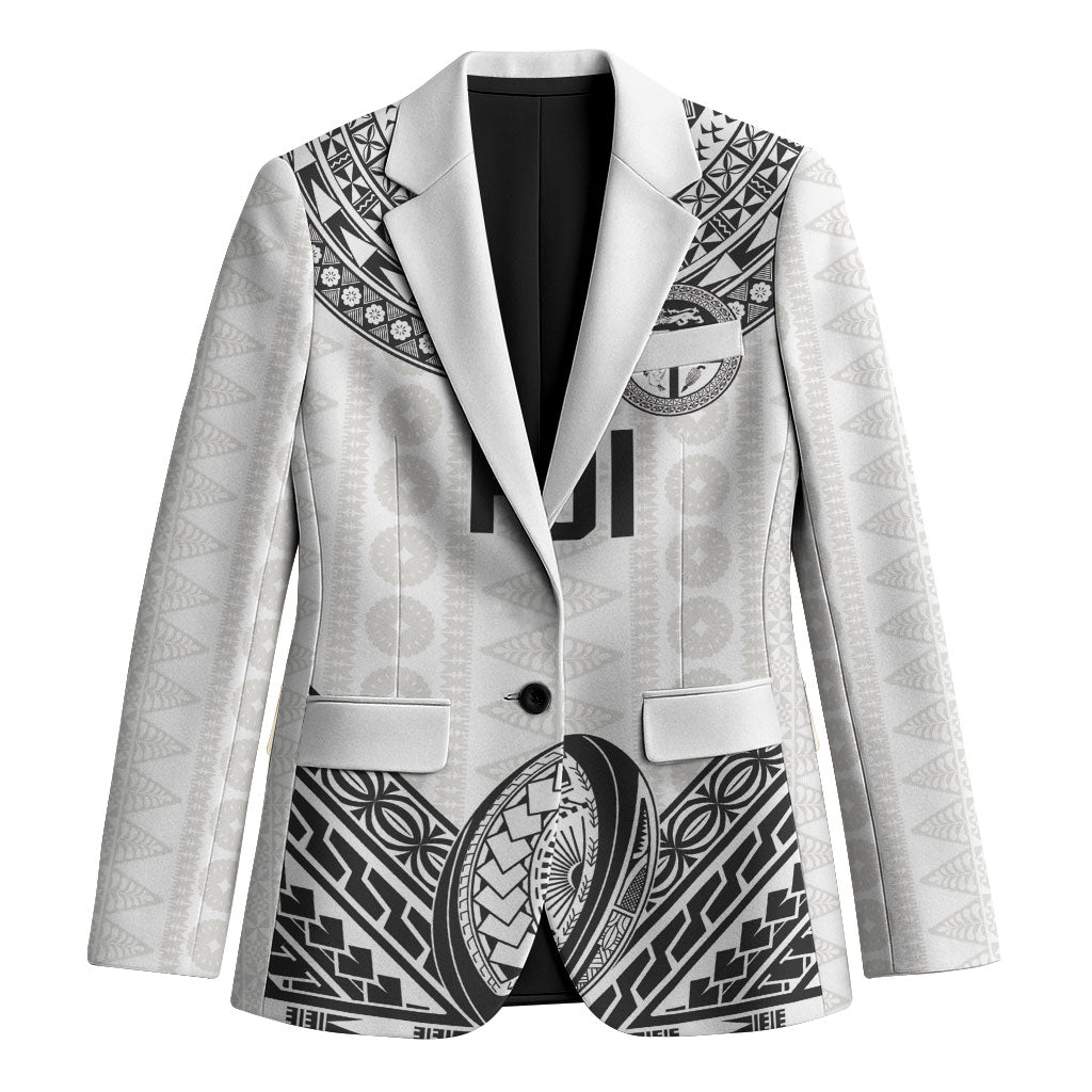 Custom Rugby Fiji National Heritage Blazer White Traditional Masi Inspired LT9 Unisex White - Polynesian Pride