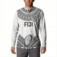 Custom Rugby Fiji National Heritage Button Sweatshirt White Traditional Masi Inspired