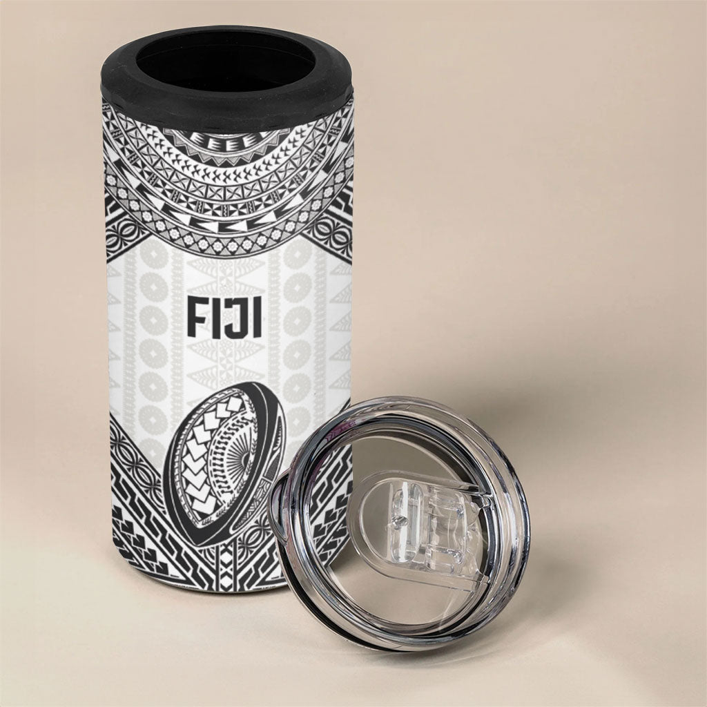 Custom Rugby Fiji National Heritage 4 in 1 Can Cooler Tumbler White Traditional Masi Inspired