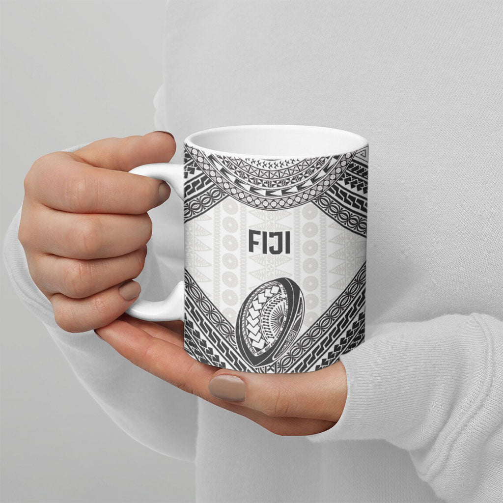 Custom Rugby Fiji National Heritage Ceramic Mug White Traditional Masi Inspired
