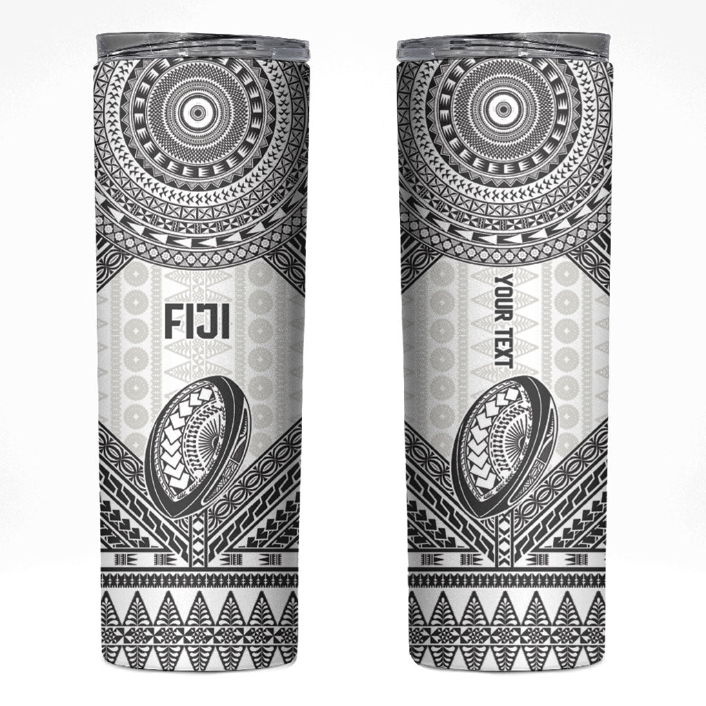 Custom Rugby Fiji National Heritage Skinny Tumbler White Traditional Masi Inspired