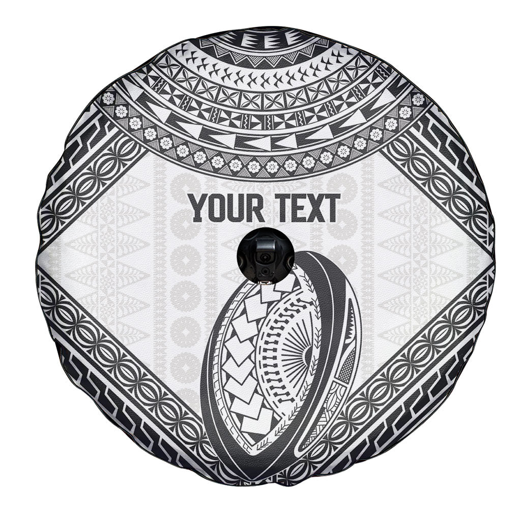 Custom Rugby Fiji National Heritage Spare Tire Cover White Traditional Masi Inspired